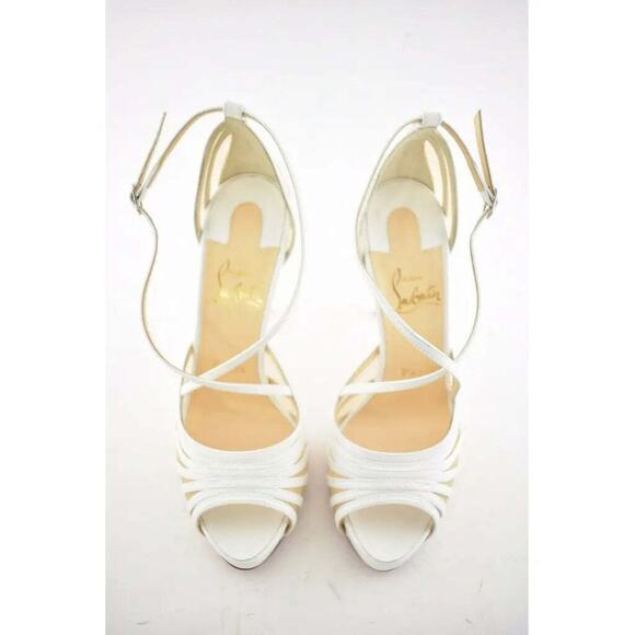 Christian Louboutin Filamenta 120 White Nude Mesh Cross Ankle Strap Heel Pump 42 - Picture 7 of 12